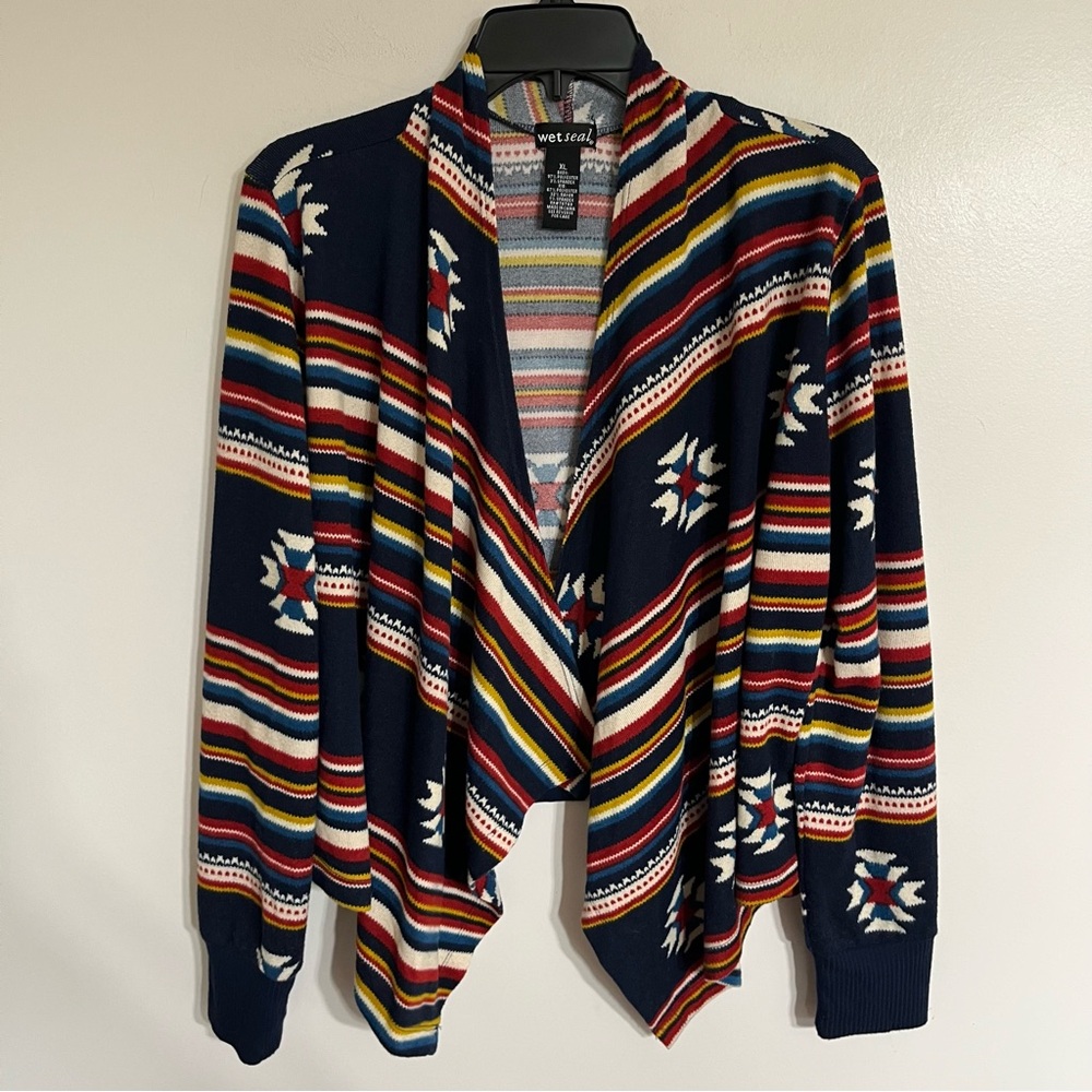 Women's‎ Wet Seal Open Front Long Sleeve Southwestern Pattern Cardigan Size XL